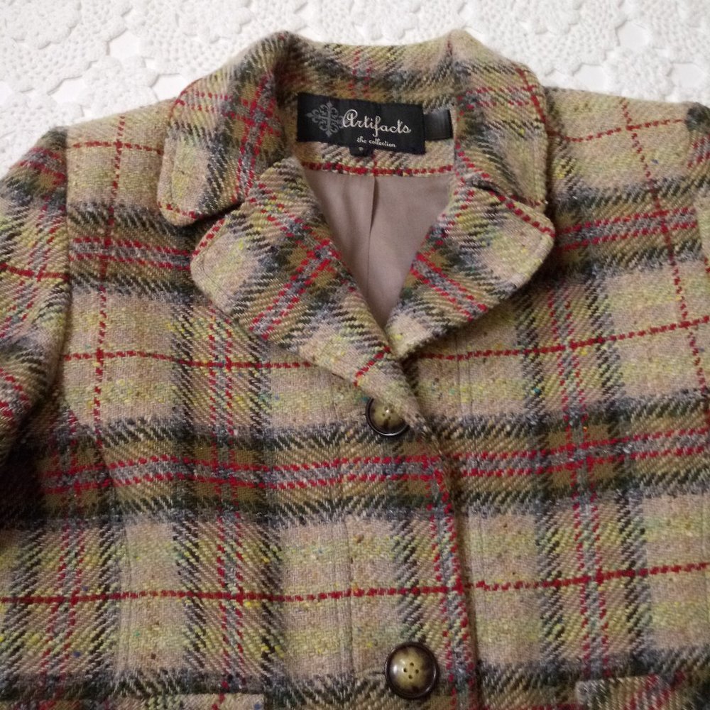 Artifacts Collection Wool Jacket Coat Plaid Tan S… - image 3